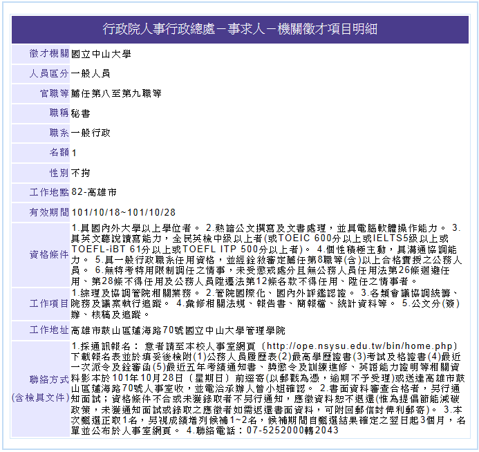 本校職員甄選報名表（管院-秘書）圖片
